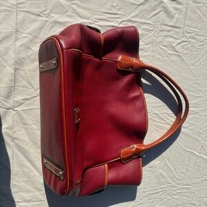 Dooney & Bourke Burgundy Pebbled Leather Shoulder Bag with Tan Trim